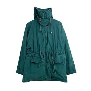 Vintage Express Forest Green Plaid Lined Hooded Anorak Parka Jacket M